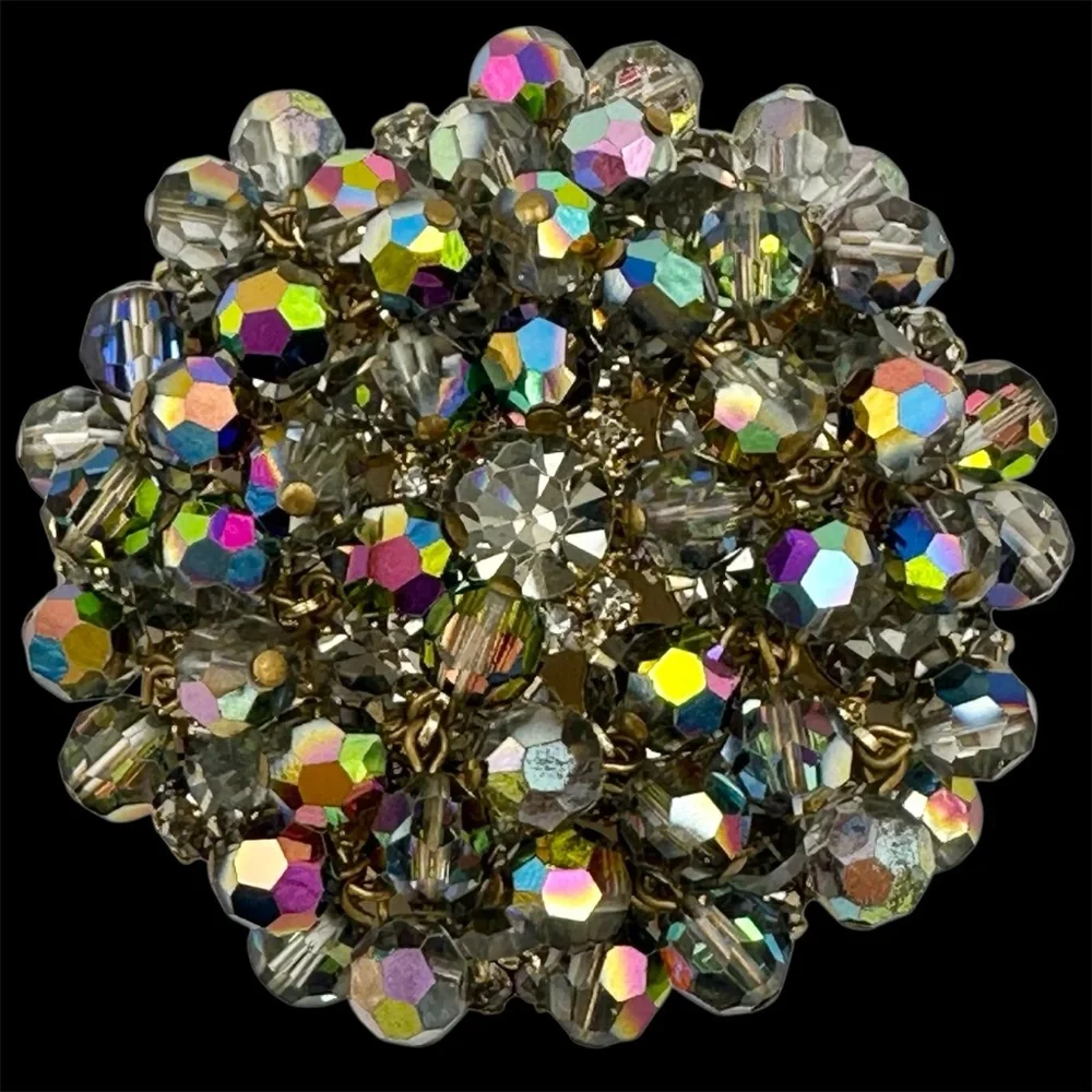 Juliana D&E Vintage Vitrail Rhinestone & Beaded Cluster Brooch Pin LARGE